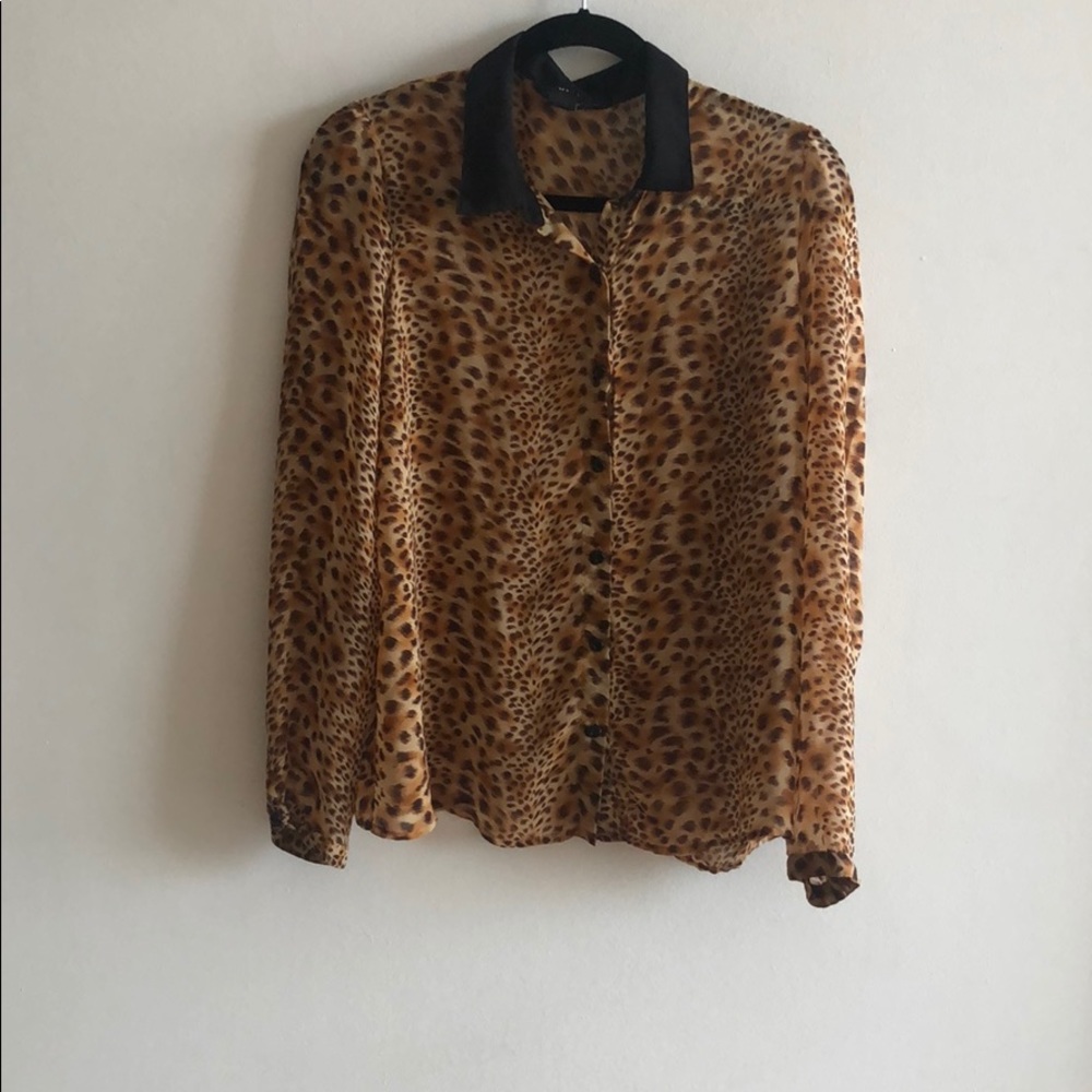 Leopard Print Button Down Blouse - image 1